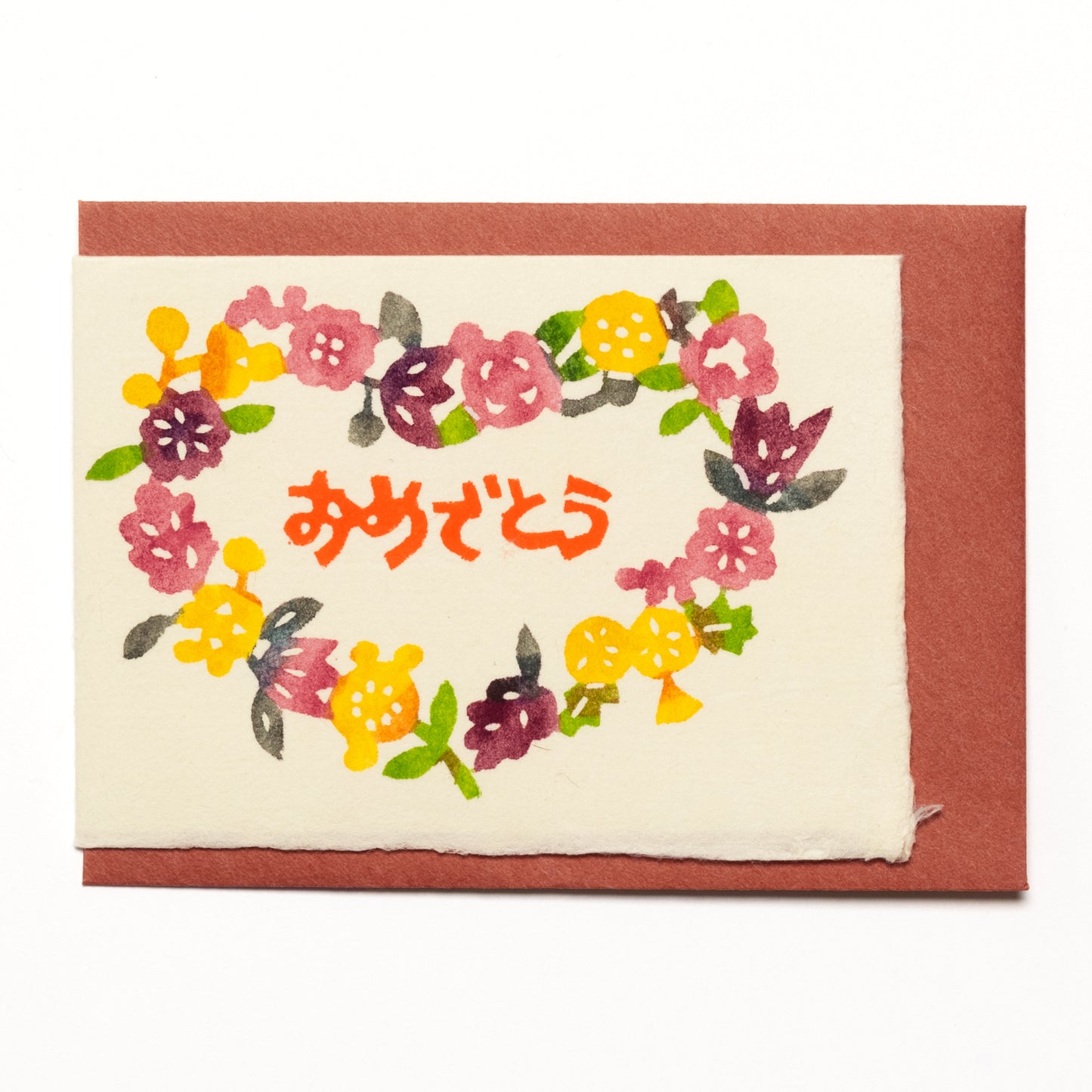 型染メッセージカード M015 ハートの花輪
