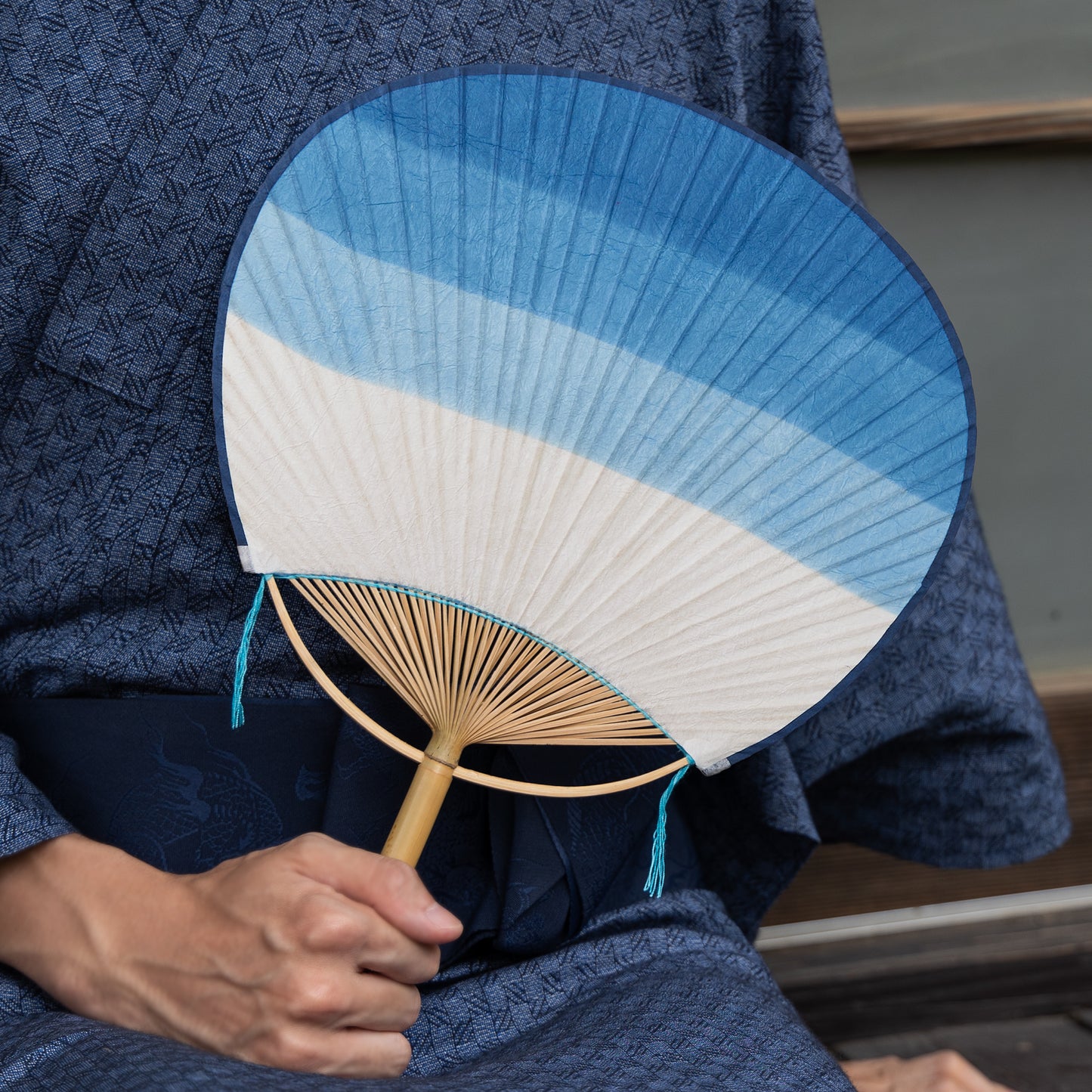 藍染うちわ 横