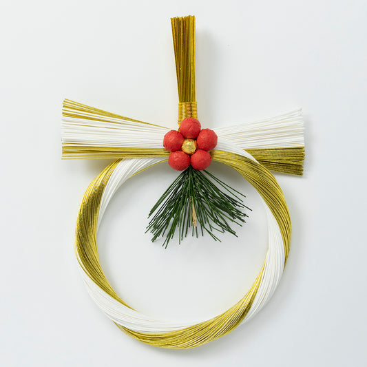 梅飾り金白水引リース