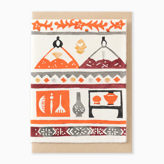 型染グリーティングカード G590 モダンびな