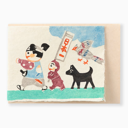 型染グリーティングカード G632　桃太郎の出陣